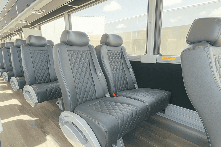 interior of Longmont Coach Bus Service charter bus