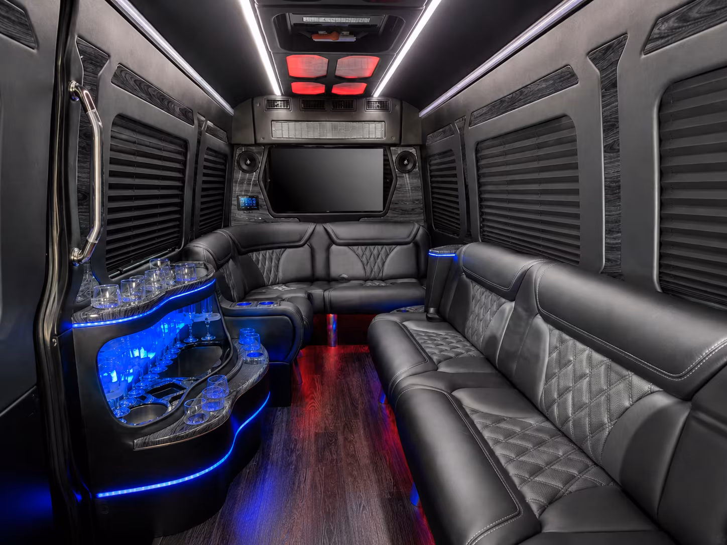 longmont 18 passenger party bus inside